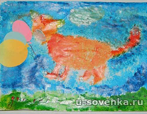 Кошка на шариках (у нее болит ножка)